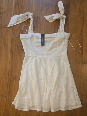 Lulu's White Eyelet Tie-Strap Dress